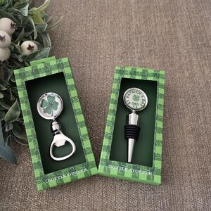 Green Shamrock Bottle Opener and Stopper Set